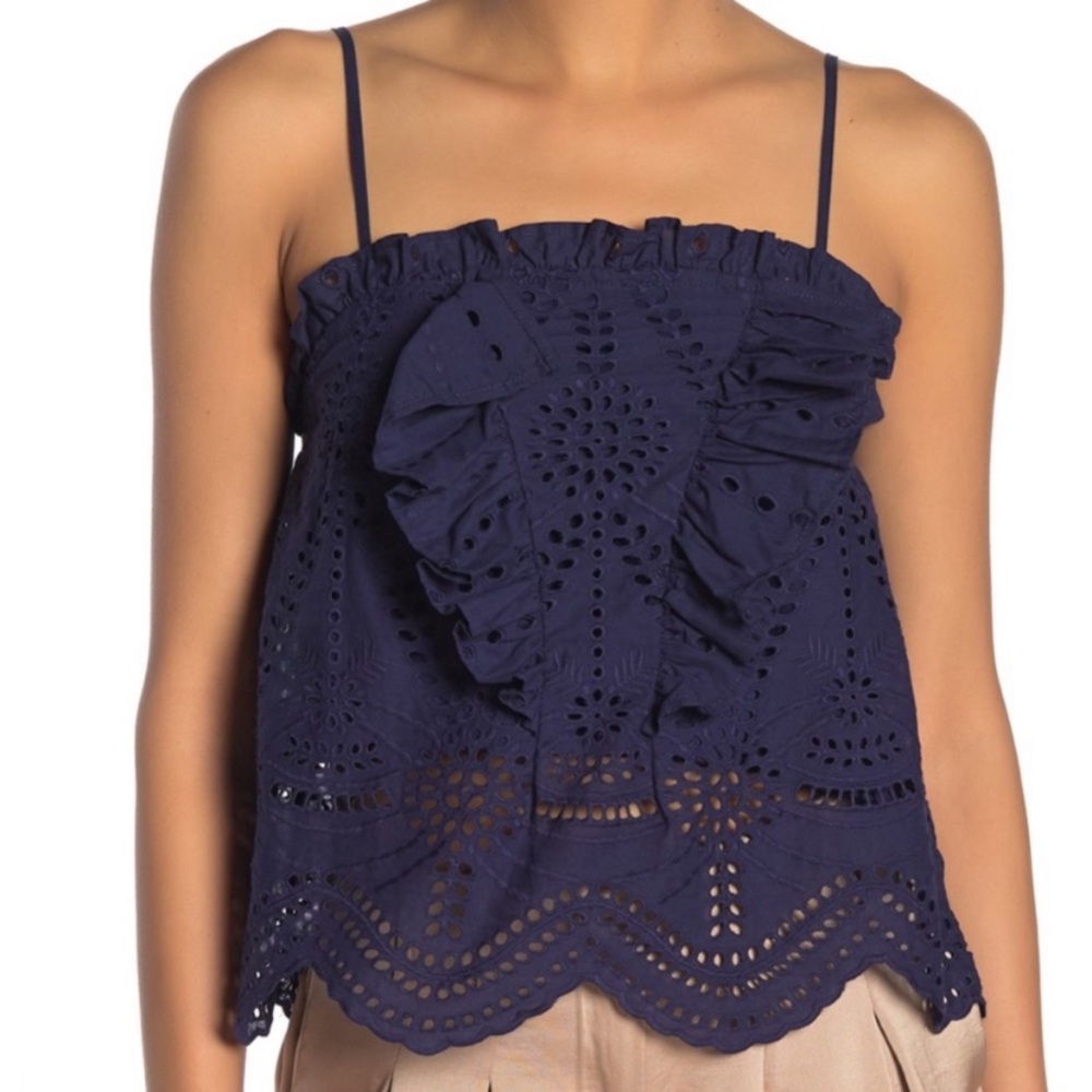 NWT Nordstrom NSR Eyelet Cutout Navy Blouse